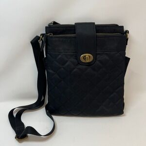 EDDIE BAUER Black Crossbody‎ Bag Nylon Quilted Turn Lock Handbag Purse